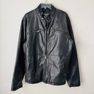 Whispering Smith Black Vegan Faux Leather Full Zip Moto Jacket Mens XL Quilted I